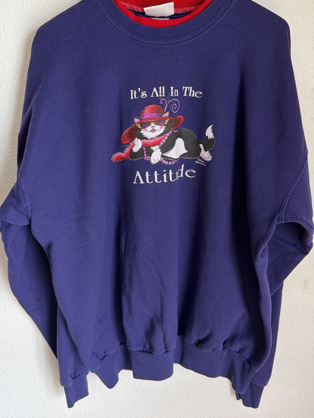 Vintage 90s Morning Sun Granny Cat Crewneck Sweatshirt, Double Collar - Size XL